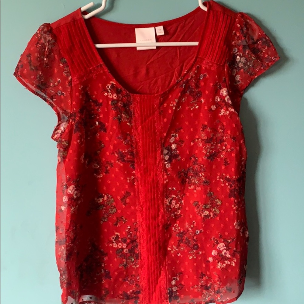 LC red floral blouse